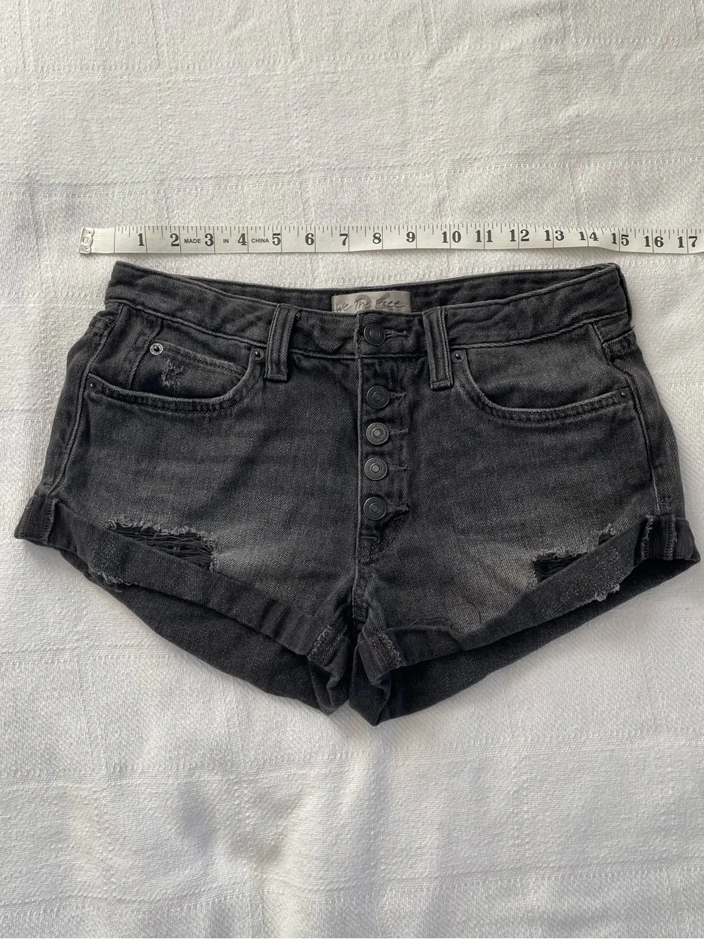 Free People Faded Black Distressed Denim Shorts